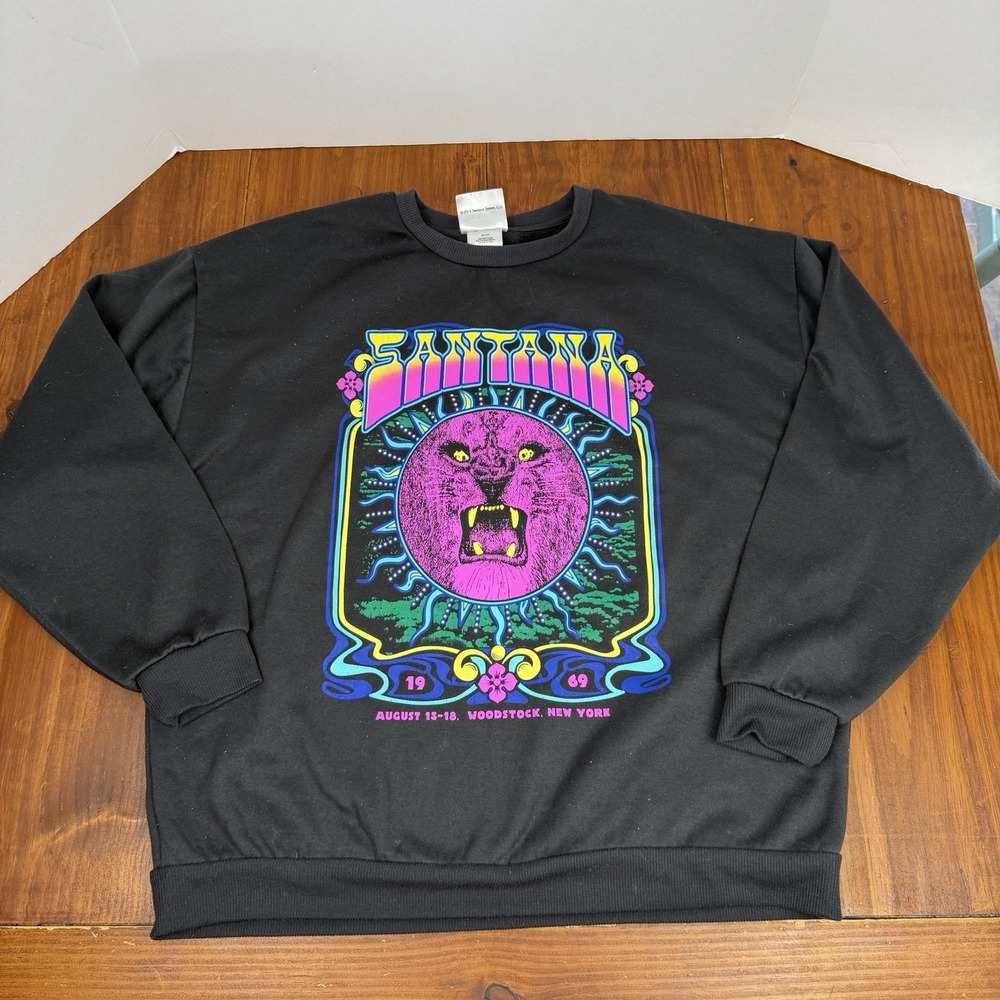Carlos Santana Lion Purple Black Woodstock Large Crewneck Sweatshirt Tour Band